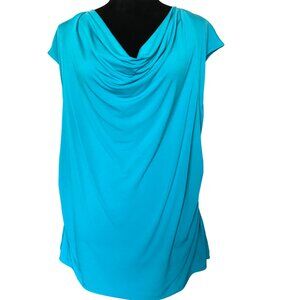 George Drape Neck Blouse: Cap Sleeves Ruched Sides, Soft Dressy Teal XL (16-18)
